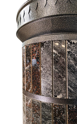 Macro detail of polished Black amphibolite stone texture on Tundra masonry heater model